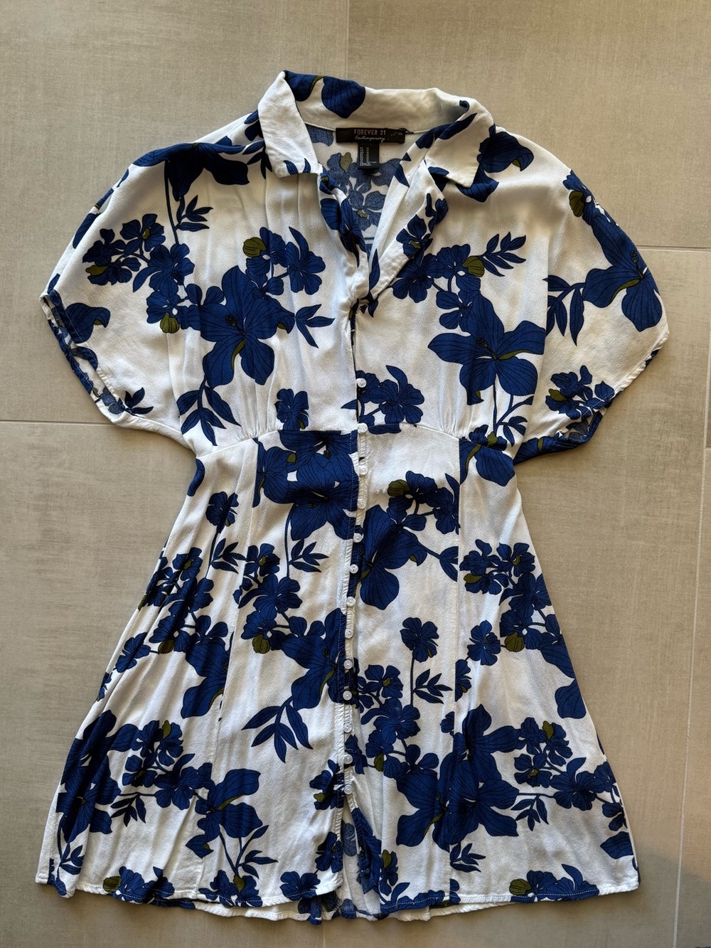 Forever 21 White Dress with Navy Floral Print